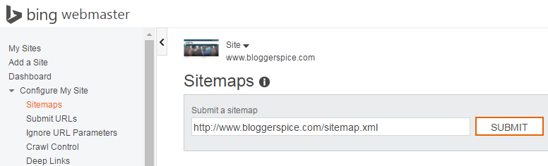 how to submit sitemap to bing webmaster tools bloggerspice