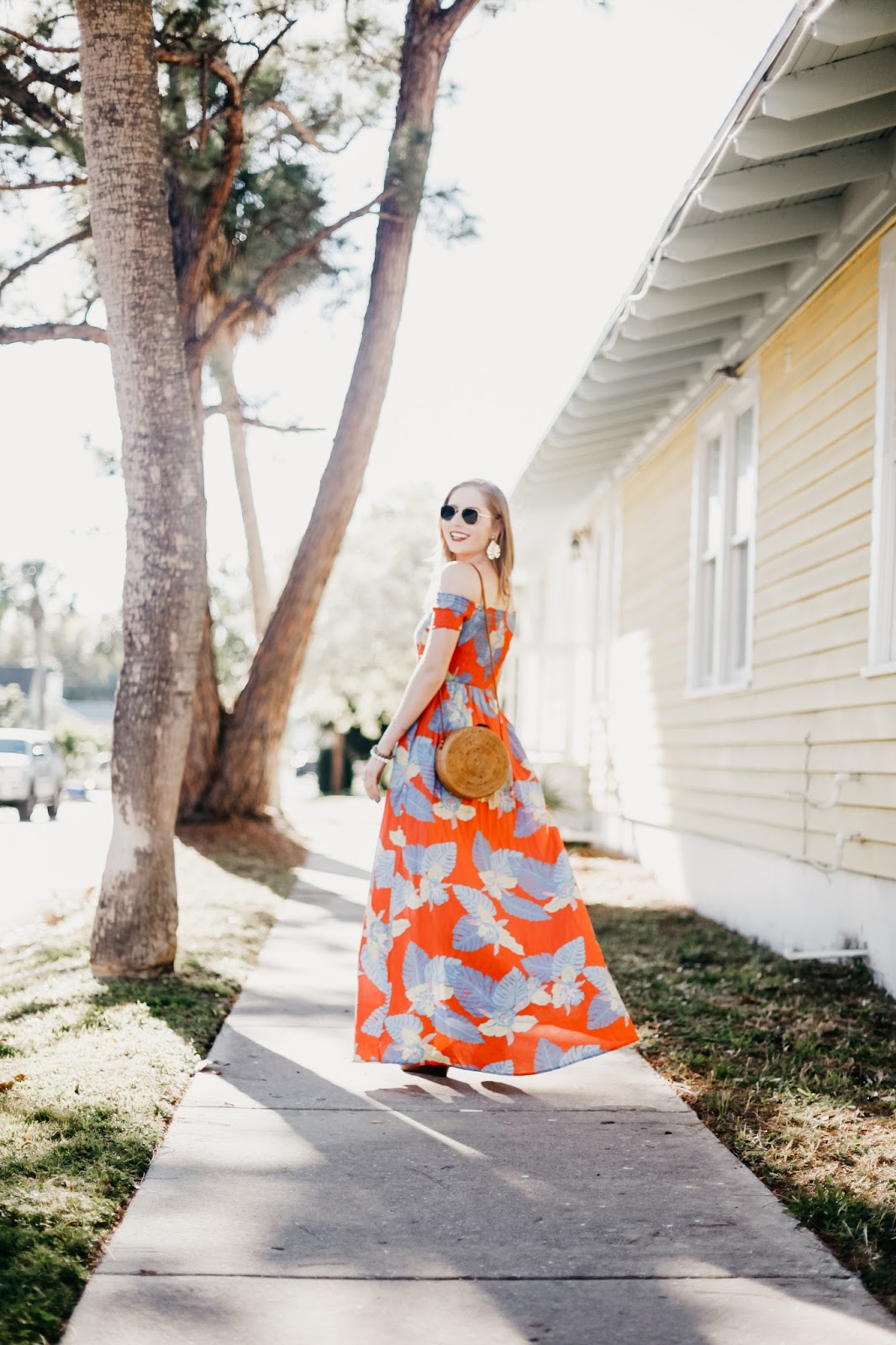 palm tree print dress