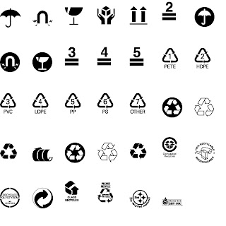 Símbolos de embalaje, almacenamiento, reciclaje y transporte