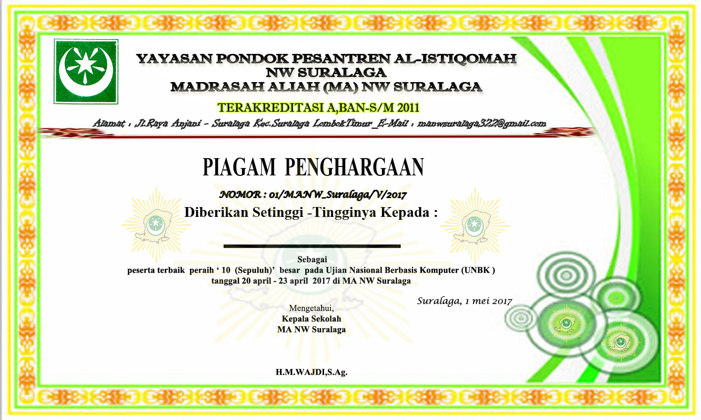 Asroni Maulana Contoh Piagam Penghargaan