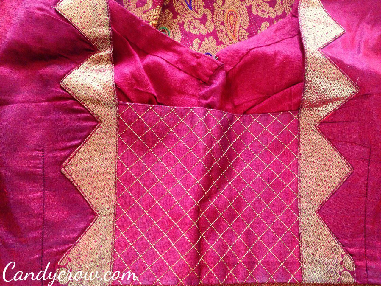 red color Kanchipuram Silk Saree Blouse Design 