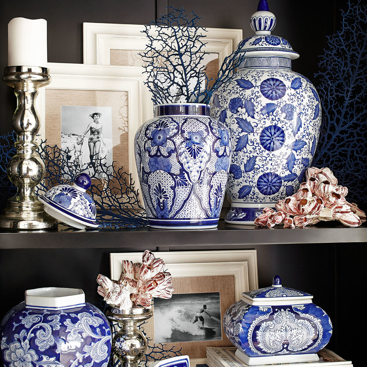 blue pottery with white figures