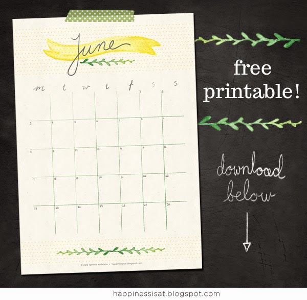 Free June calendar printable download by Happiness is...