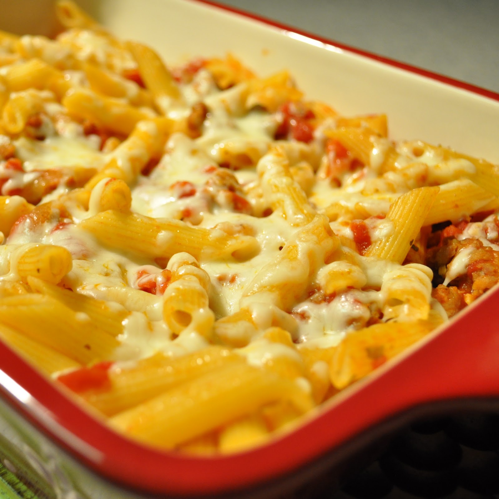 Slice of Lime Sausage, Tomato, and Penne Casserole