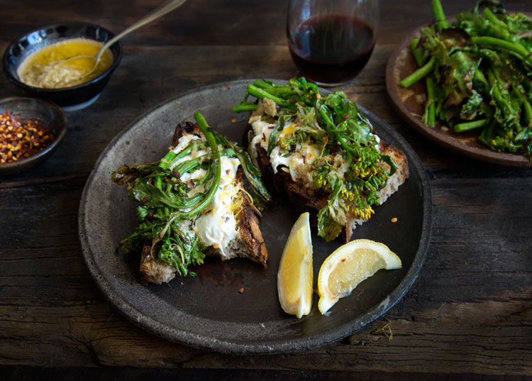 Flowering Broccoli Rabe with Bagna Cauda and Burrata WILD GREENS