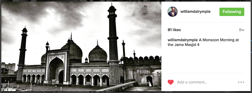 Few months back when I came across William Dalrymple's profile on Instagram, I was impressed to see photographs by an accomplished writer. Many time popular personalities have portraits or some casual shots, but his feed is class apart and unique. This Photo Journey shares some of the photographs clicked by William Dalrymple  and what makes his Instagram profile so interesting to be featured on Travellingcamera.com . Check out our next post in 'In the Spotlight ' series and get inspired to click better Travel photographs with eye-catching details.First this first - As you start checking his profile, you would read something like this as introduction - " William Dalrymple - Goatherd and Kabooter baz www.williamdalrymple.uk.com "Apart from being an awesome Travel Writer, he is also a brilliant photographer. This time, we don't have an interview in this series, but we found it quite interesting & inspiring to share with viewers of Travellingcamera. Vibha  interviewed him last year and that interview can be checked here .  And there is a reason why I have picked only Jama Masjid photographs from William's Instagram feed. These are the photographs which caught my attention when I was going through Jama Masjid photographs on Instagram. And these images stood out in all. And then I found that photographs are clicked by none other than William Dalrymple. Then I started navigating through his Insta-feedLot of historical photographs can be seen in his profile in Black and whites. And there are many interesting wall paintings from different parts of the world. As experienced in his books, he is an avid traveller and a brilliant observer.Carefully notice the compositions of these photographs and you would rarely see such photographs. And in some of these, imagery is telling a lot about the place, people visiting it and action happening.Him Instagram profile can be checked here - 
