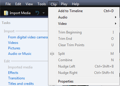 Menu yang terdapat pada Windows Movie Maker