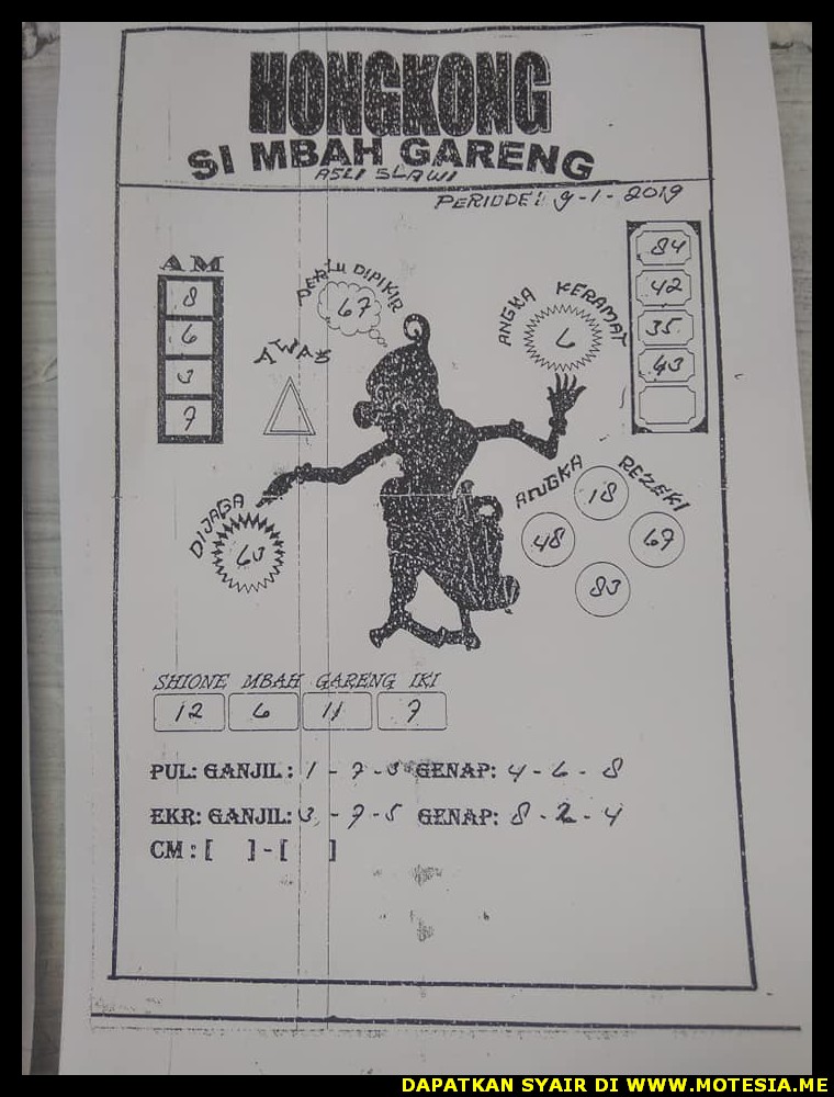 Syair HK Rabu 9 Januari 2019 GOsyair SEDIA KODE SYAIR