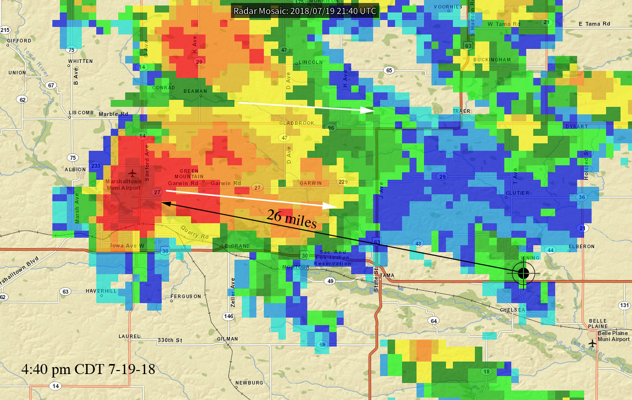 arrived at my spotting position about a half mile north of us highway 30 on highway v18 at 320th street above is a radar screen capture during this time arrived at my spotting position about a half mile north of us highway 30 on highway v18 at 320th street above is a radar screen capture during this time