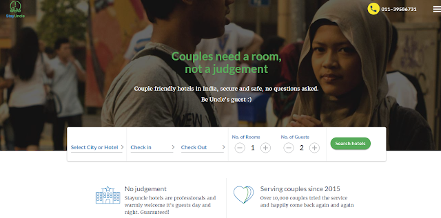 Couple friendly hotels in India, secure and safe, no questions asked. Stay Uncle homepage with text Couple friendly hotels in India, secure and safe, no questions asked.