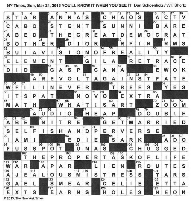 The New York Times Crossword in Gothic: 03 24 13 What Is Art?