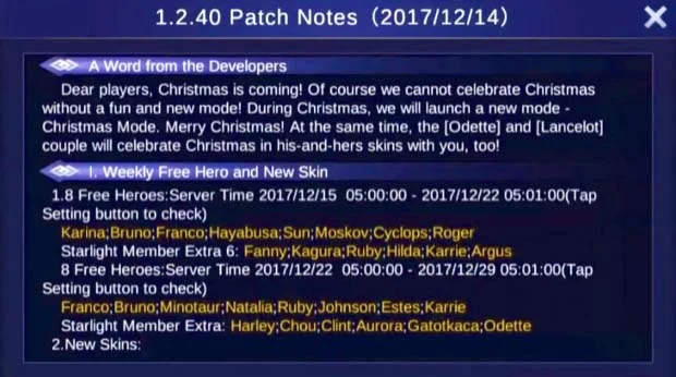 Mobile Legends Update Patch Notes 1.2.40 - Christmas Mode 