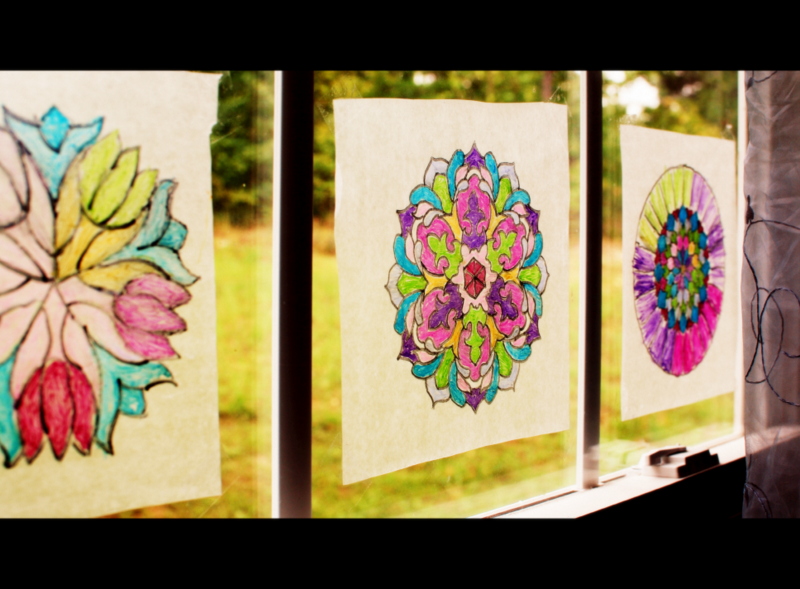 Wild, Crazy Grace Mandala "stained glass" with wax paper and sharpies.
