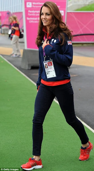 Kate Middleton wears Team GB Adidas Supernova Glide 4 Running Trainers. The shoes feature a bright red upper UK-specific highlights