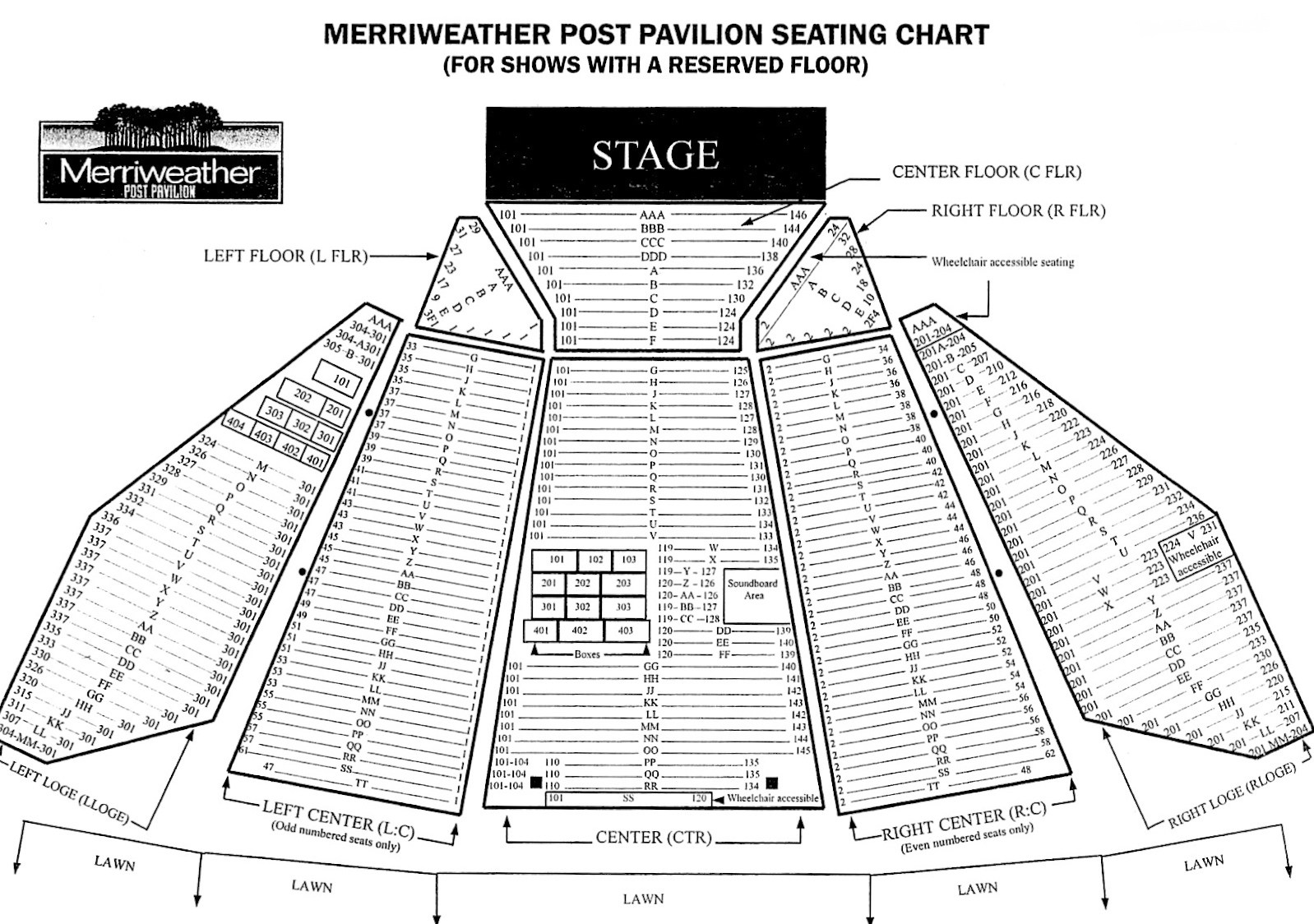 merriweather post pavilion seating chart