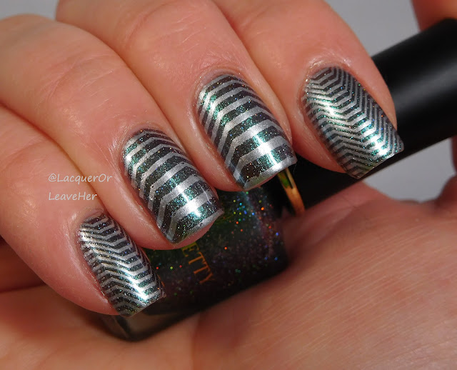 UberChic Beauty 26-02 over Born Pretty Store Years, stamped with Moyra Silver