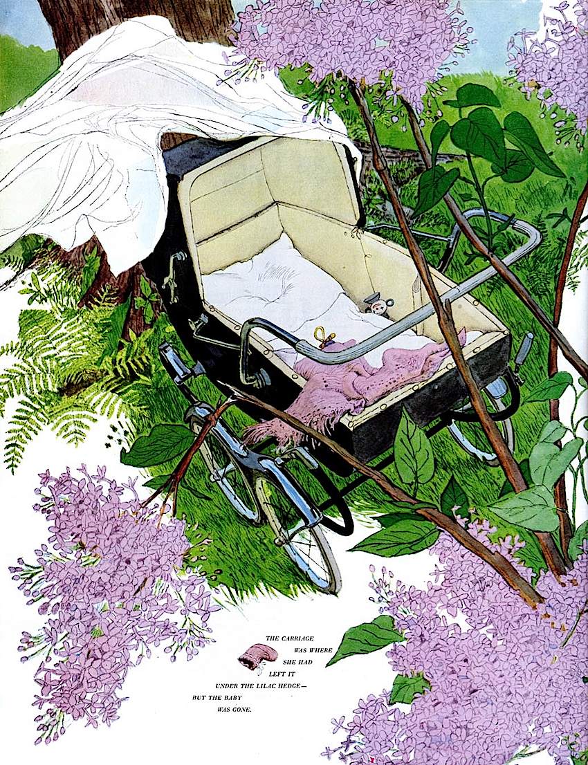 Al Parker an Al Parker magazine illustration of an empty baby carriage