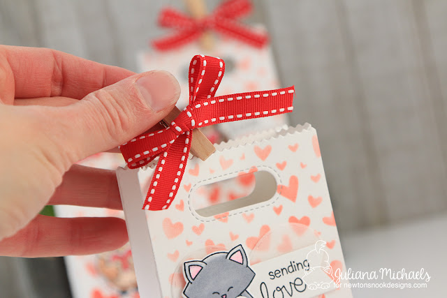 Valentine's Day Treat Bags with Stencils Ombre Background by Juliana Michaels featuring Newton's Nook Designs Sending Hugs Stamp Set and Tumbling Hearts Stencil