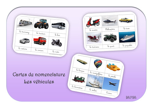 Cartes de nomenclature Montessori - Les véhicules