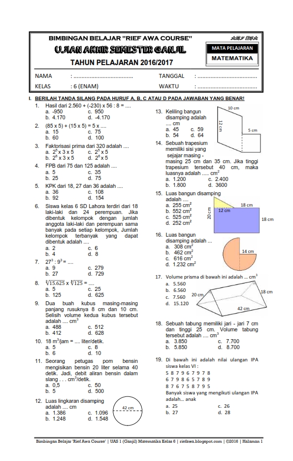 Download Paket Soal UAS Ganjil Kelas 6 SD/MI Semester 1 Kurikulum 2006 KTSP ~ Rief Awa Blog Download Paket Soal UAS Ganjil Kelas 6 SD/MI Semester 1 Kurikulum 2006 KTSP ~ Rief Awa Blog