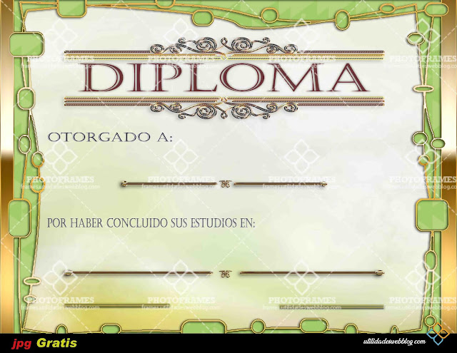 Diploma color verde y dorado con motivo a fin de curso