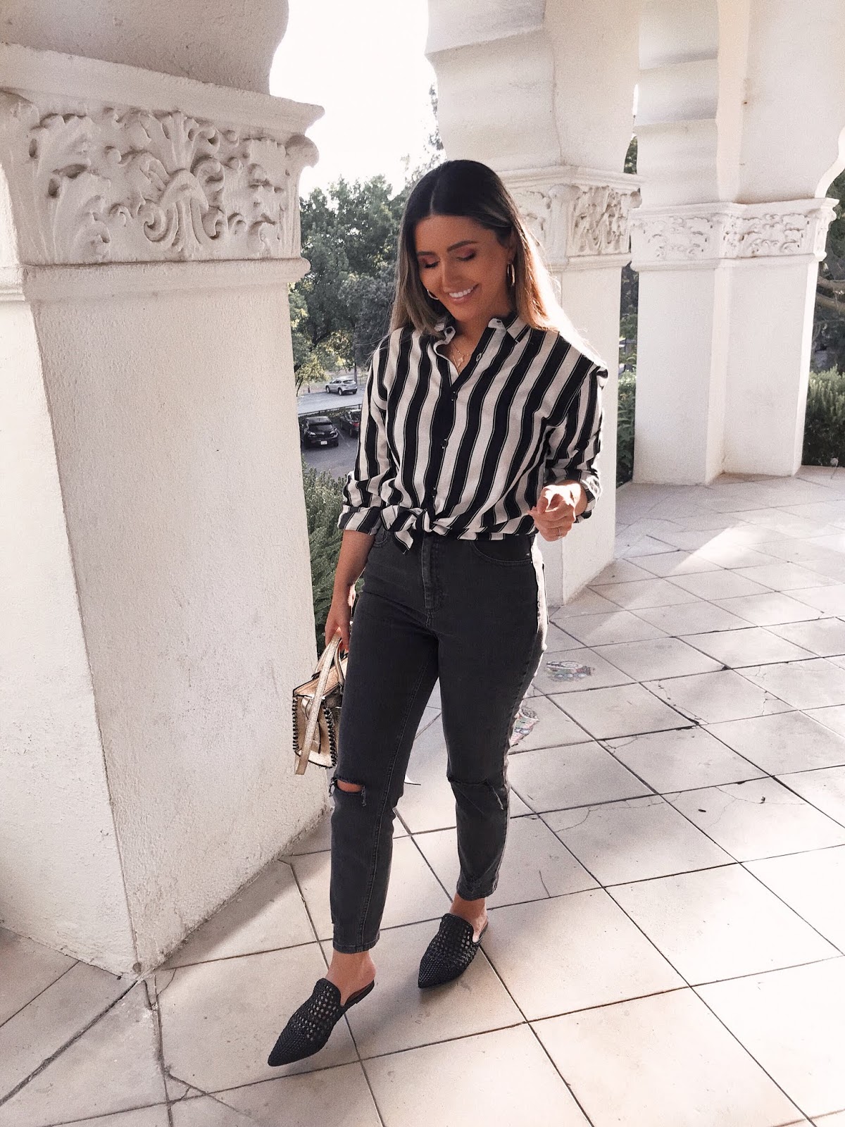 how to style button down shirt, Parmida Kiani, how to style, fashion tips, fall fashion 2018, stripe button down, asos men's shirt, styling my boyfriends shirt, wearing husband's shirt, tied button down, asos farleigh jeans, affordable fashion, Persian blogger, LA blogger, Pinterest outfit, ootd, outfit Inspo, what to wear, Los Angeles, 