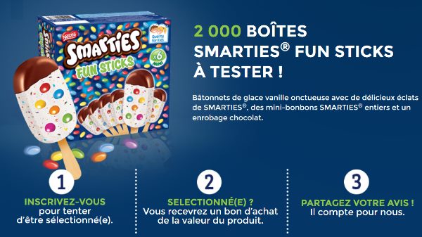 Testeur de Produit 2000 Packs SMARTIES® Fun Sticks à tester ! Testeur de Produit 2000 Packs SMARTIES® Fun Sticks à tester !