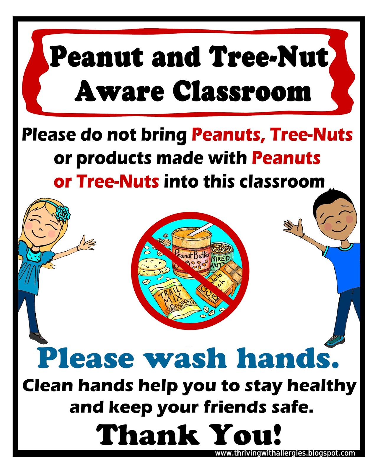 Thriving With Allergies Food Allergy Alert Daycare/School Handouts and