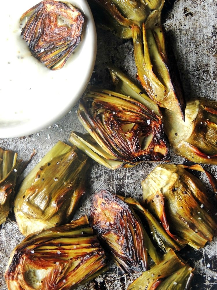 Roasted Baby Artichokes with Lemon Garlic Dipping Sauce from www.bobbiskozykitchen.com