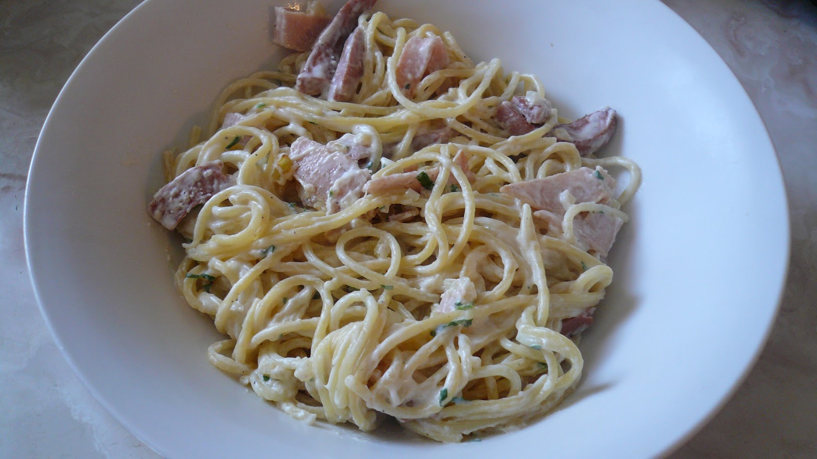 Espagueti con Jamón y Salchichas - Mi Cocina Rápida