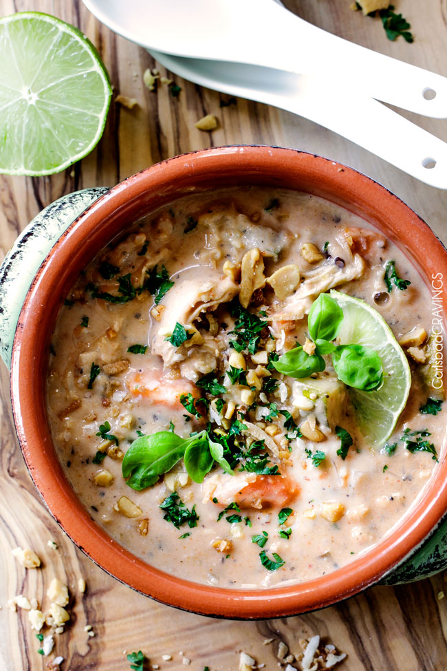 Slow Cooker Thai Coconut Chicken and Wild Rice Soup from Carlsbad