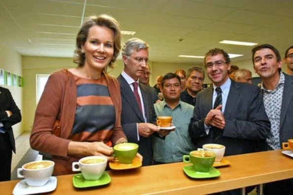 Princess Mathilde and Crown Prince Philippe visit the company Cafe Liegeois
