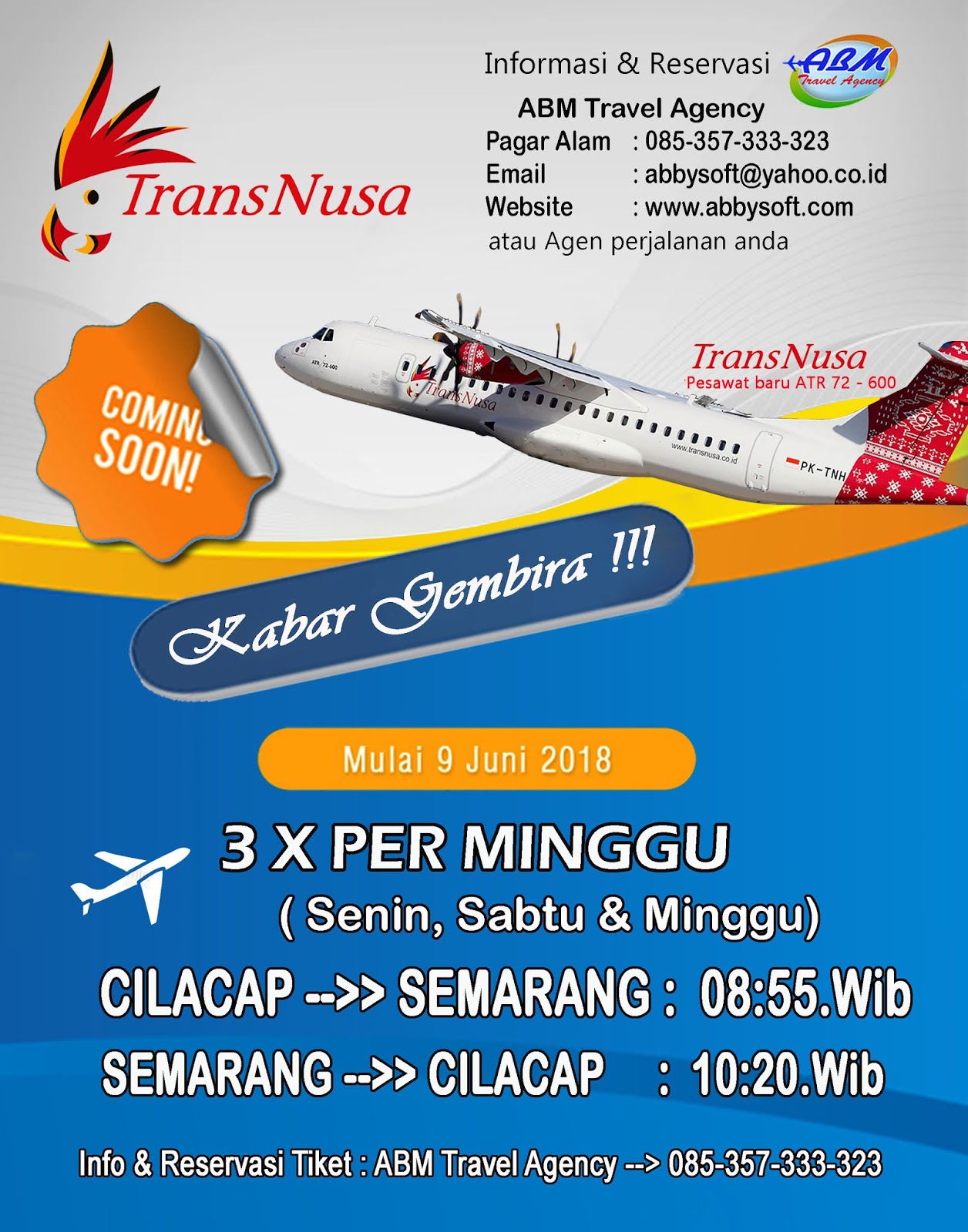 AbbySoftJUAL TIKET PESAWAT HOTEL EASYWORSHIP Maskapai penerbangan Trans Nusa bakal meramaikan pelayanan penerbangan di Bandara Udara Tunggul Wulung Cilacap Penerbangan perdana pesawat ini akan dimulai