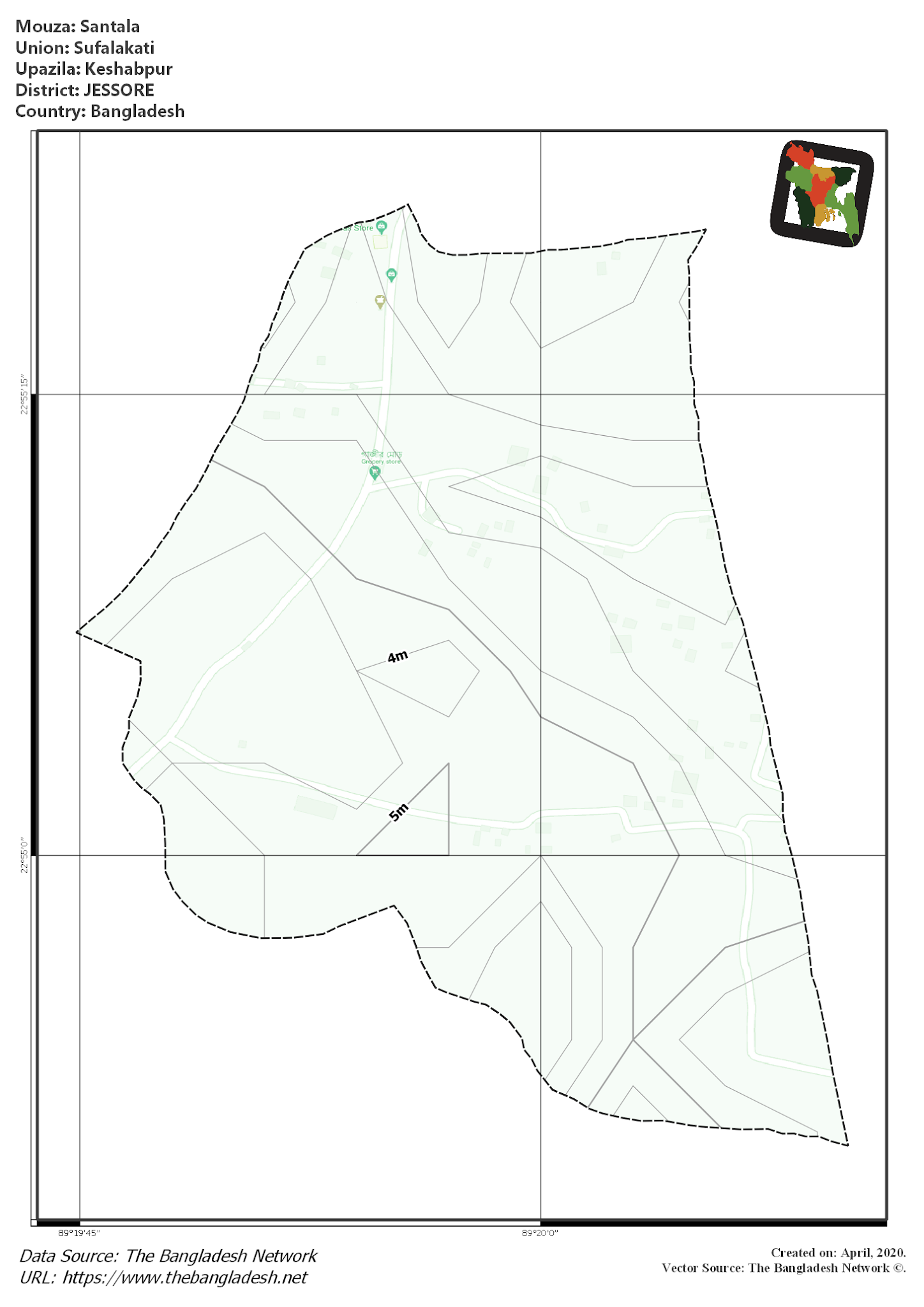 Map of Santala Mouza of Keshabpur Upazila, JESSORE, Bangladesh.