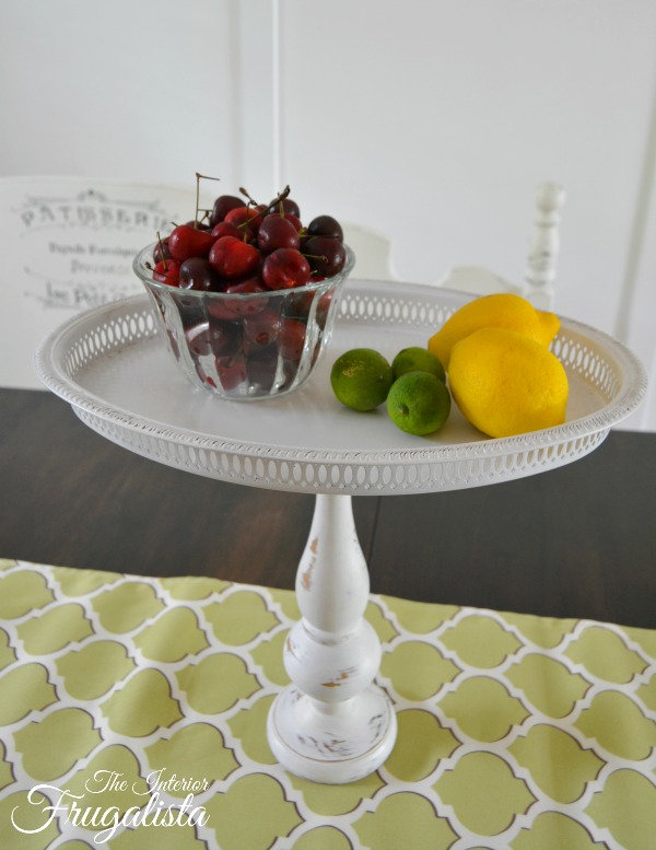 White spray painted silver tray for Pedestal Serving Tray