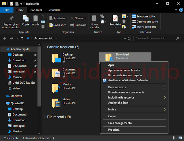 Windows 10 Esplora file in modalità Tema Scuro