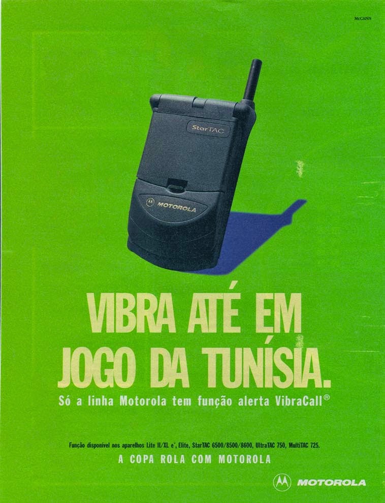 Propaganda da Motorola para apresentar sua primeira linha de aparelhos com a função Vibracall.