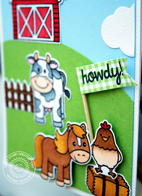 Sunny Studio Stamps: Barnyard Buddies Hilltop Barn Scene Card by Vanessa Menhorn