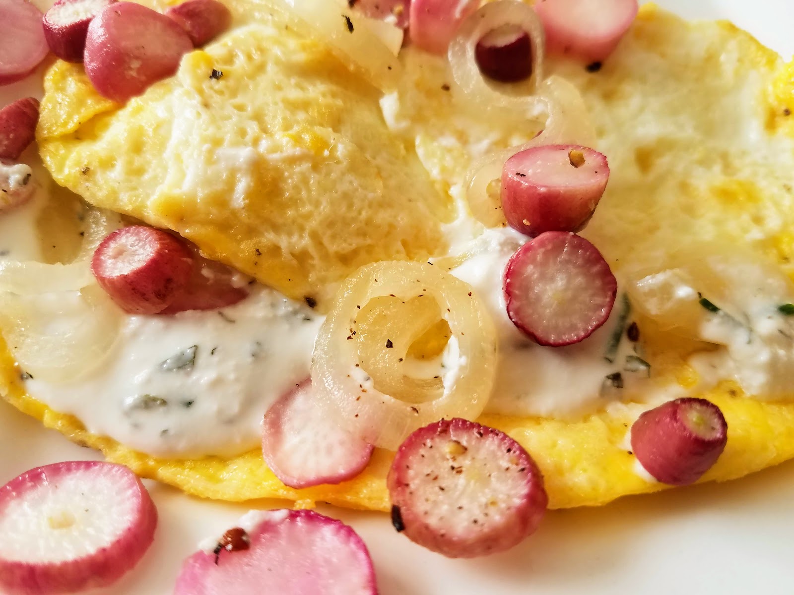 Roasted Radish and Herbed Ricotta Omelet