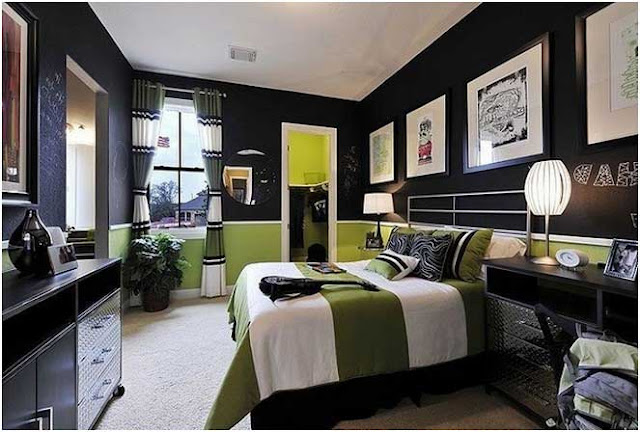 Jugendzimmer-jungs-schlafzimmer-ideen-schwarz-grün-farben-tafel-wände