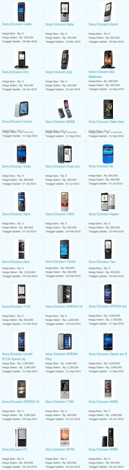 Daftar Harga Hp Terbaru Sony Ericsson Juni 2016 Daftar Harga Hp Terbaru Sony Ericsson Juni 2016