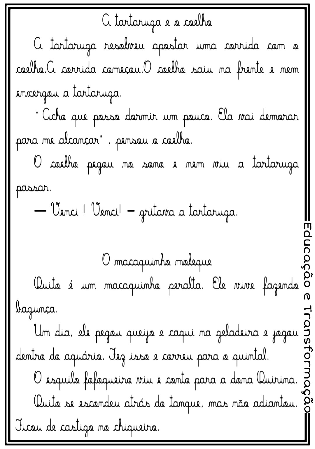 Texto Com Letra Cursiva Para 5 Ano Texto Exemplo