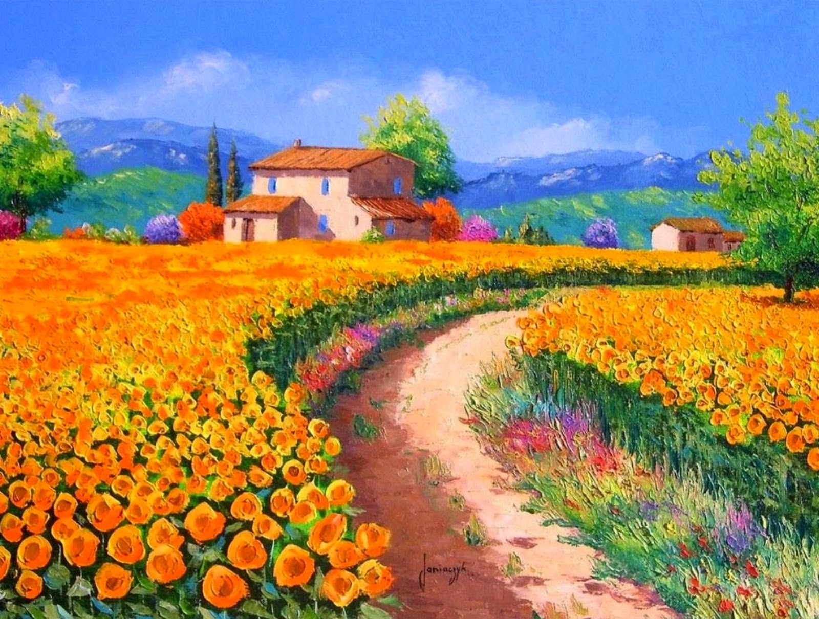 paisajes-con-flores-pintados-con-espatula