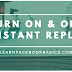 How do I turn Instant Replies on or off for messages to my Page on Facebook?
