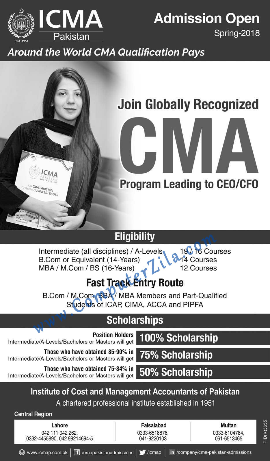 Institute of Cost and Management Accountants Admissions 2018 Computer