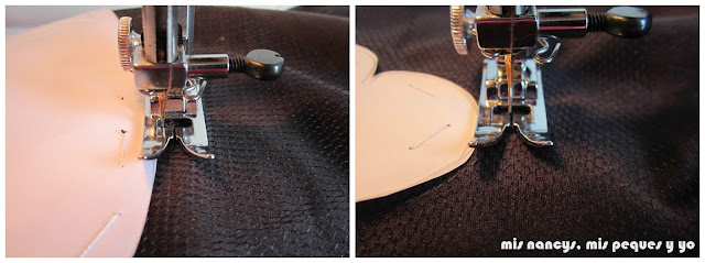 mis nancys, mis peques y yo, tutorial aplique camiseta con pompones, pasar 2 pespuntes
