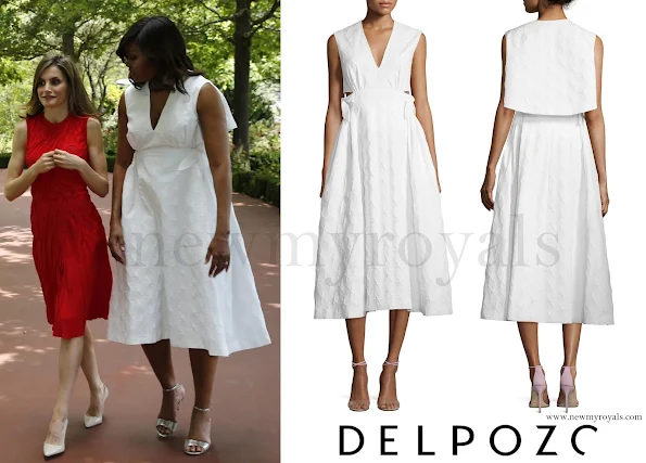 Michelle Obama wore Delpozo Diamond-pattern Capelet Midi Dress