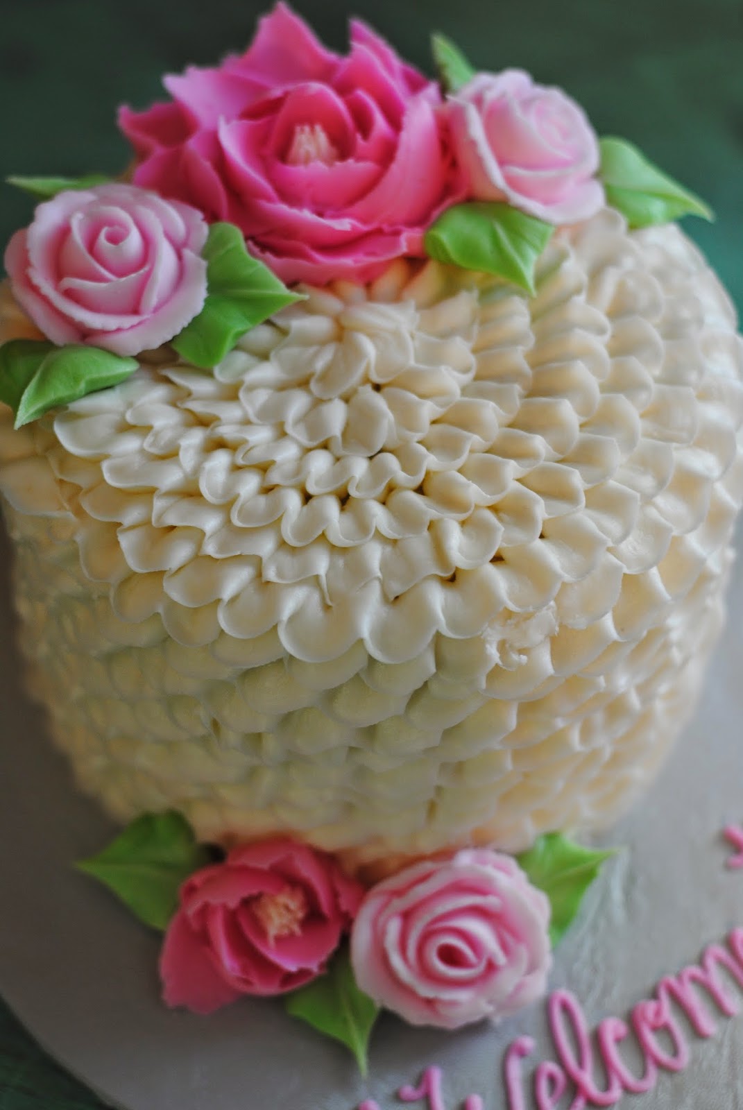 Country Cupboard Cakes Pink Flower and ruffle baby shower cake