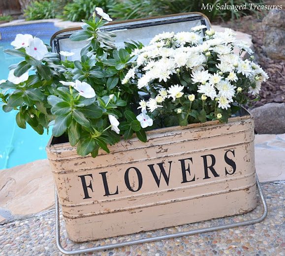 Turn an old cooler into a garden planter - MySalvagedTreasures.com use a vintage cooler as a garden planter
