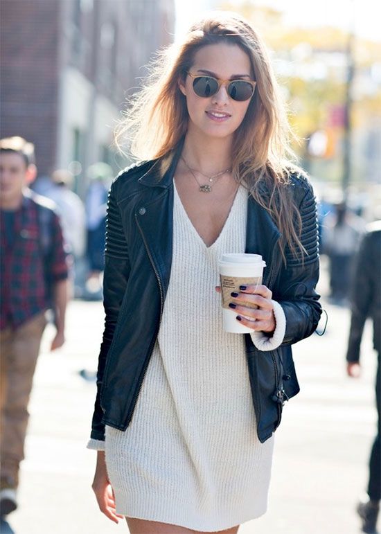 Sweater dress and leather jacket | Just a Pretty Style